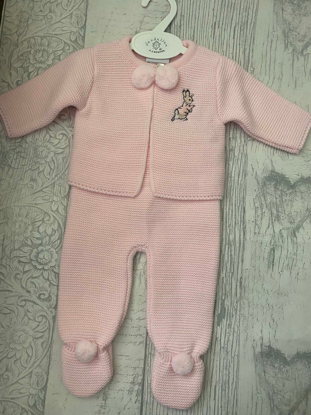 Boys Pink Knitted Pom Pom Suit Peter Rabbit - Dandelion