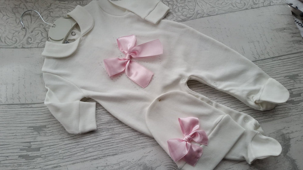 Baby Girl's White Bow Sleepsuit Set