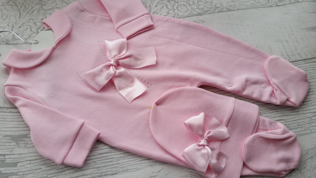 Baby Girl's Pink Bow Sleepsuit Set