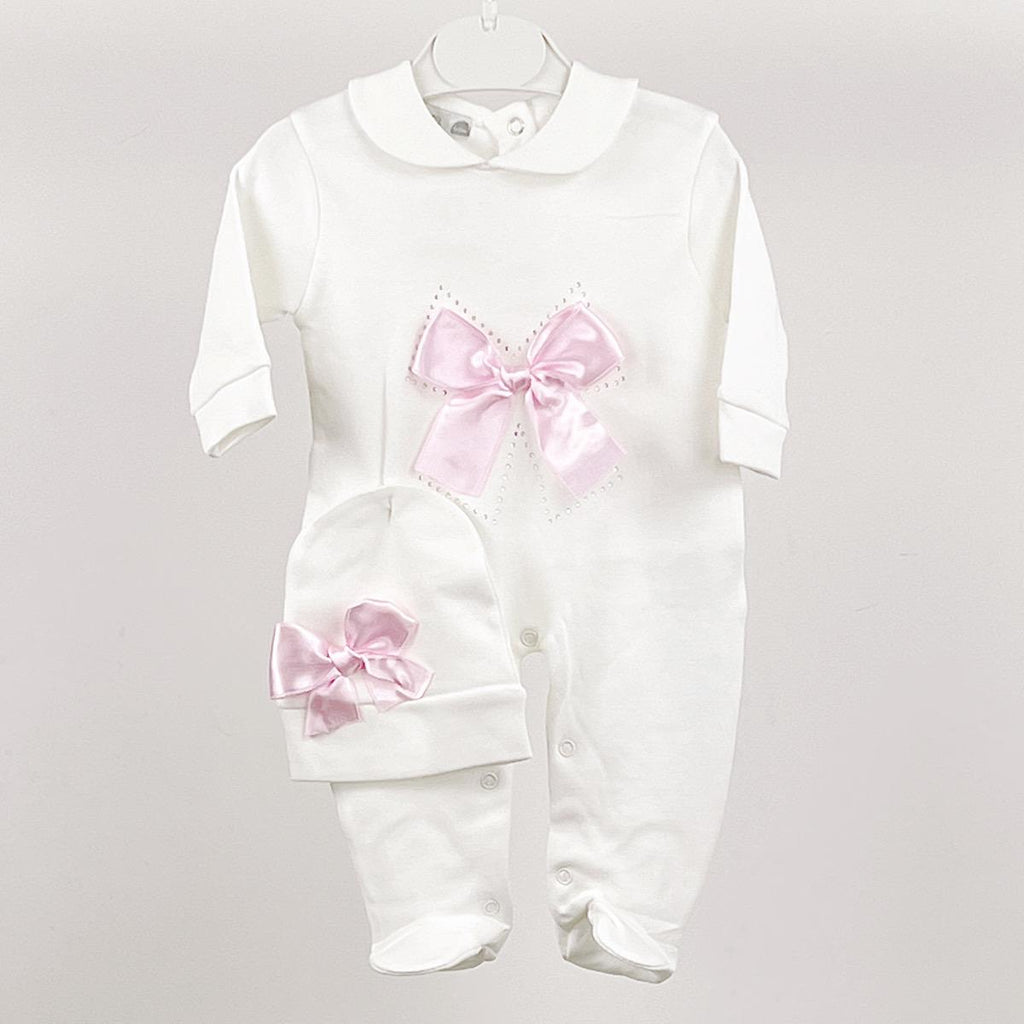 Baby Girl's White Bow Sleepsuit Set