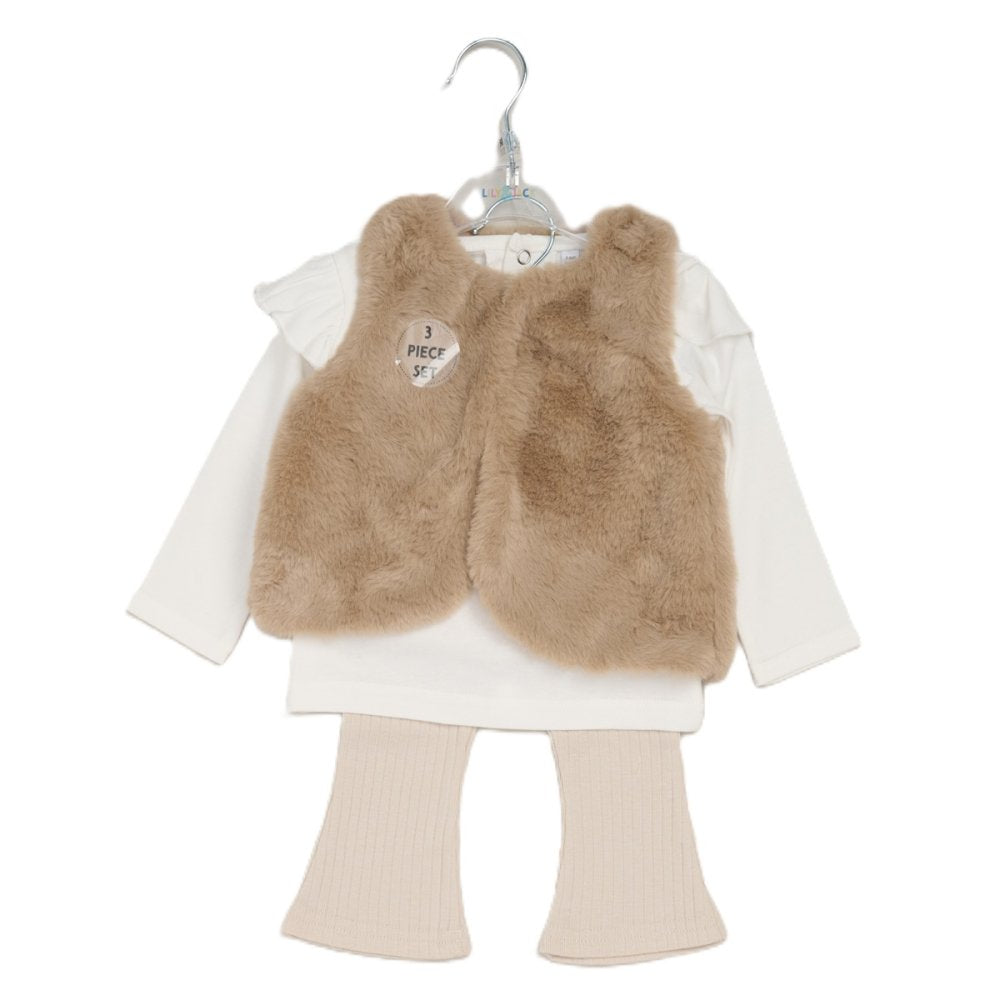 Baby Girls Faux Fur Gilet, Top & Legging Outfit