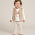 Baby Girls Faux Fur Gilet, Top & Legging Outfit